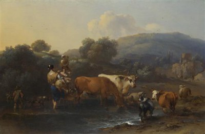 Репродукция картины Берхем Николас на холсте - Peasants with Cattle fording a Stream