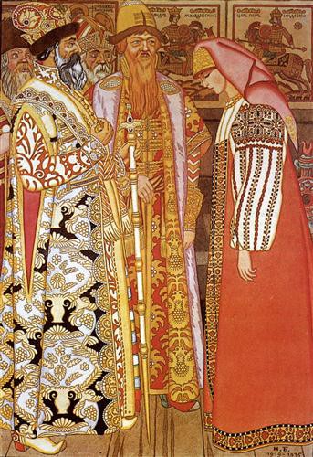 Репродукция картины Билибин Иван на холсте - Стрельчиха перед царем и свитой