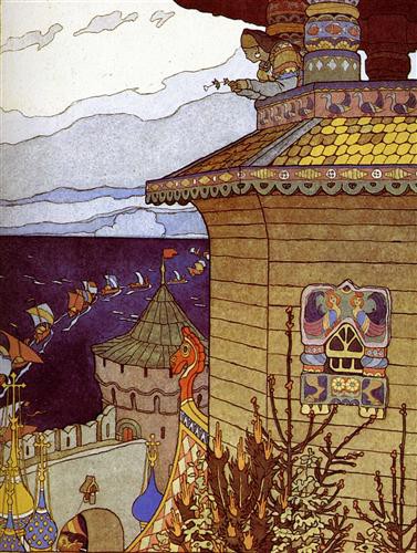 Репродукция картины Билибин Иван на холсте - Княгиня на теремной башне