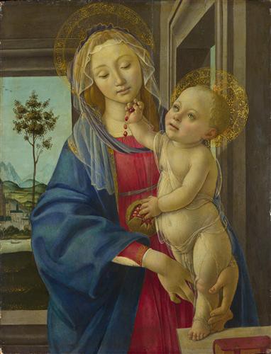 Репродукция картины Боттичелли Сандро на холсте - The Virgin and Child with a Pomegranate