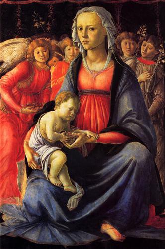 Репродукция картины Боттичелли Сандро на холсте - The Virgin with the child and five angels