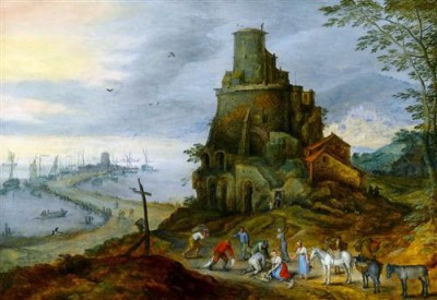 Репродукция картины Брейгель Младший Ян на холсте - Морской берег с руинами замка