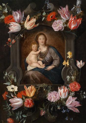 Репродукция картины Брейгель Младший Ян на холсте - Мадонна с младенцем в цветочном картуше