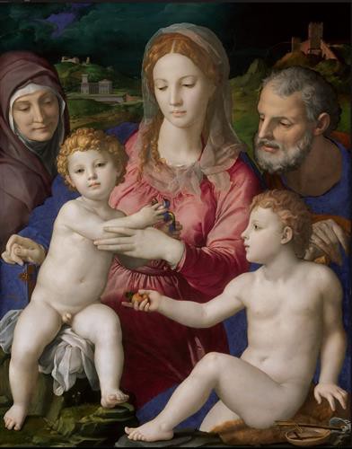 Репродукция картины Бронзино Аньоло на холсте - Святое семейство со святой Анной и Иоанном
