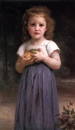 Репродукция картины Бугеро Вильям-Адольф на холсте - Petite Fille Tenant des Pommes Dans Les Mains