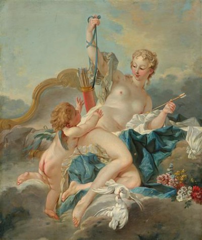 Репродукция картины Буше Франсуа на холсте - Venera razoruzhaet Amura  				 - Венера разоружает Амура