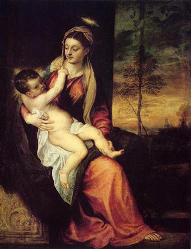 Репродукция картины Вечеллио Тициан на холсте - Mary with the Christ Child