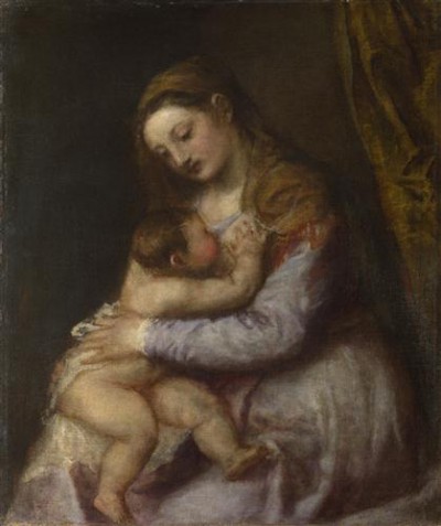 Репродукция картины Вечеллио Тициан на холсте - The Virgin suckling the Infant Christ
