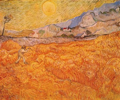 Репродукция картины Винсент Ван Гог на холсте - Wheat Fields with Reaper at Sunrise
