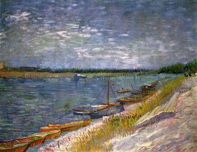 Репродукция картины Винсент Ван Гог на холсте - View of a River with Rowing Boats