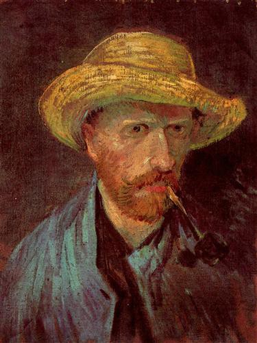 Репродукция картины Винсент Ван Гог на холсте - Self-Portrait with Straw Hat and Pipe