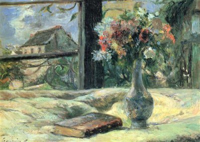 Репродукция картины Гоген Поль на холсте - Vase de fleurs à la fenêtre