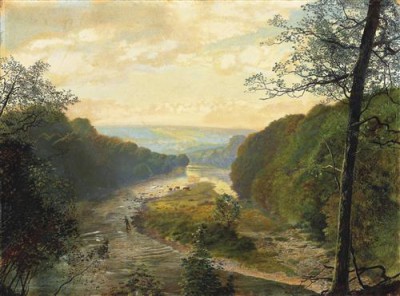 Репродукция картины Гримшоу Джон Эткинсон на холсте - The Wharfe Valley, with Barden Tower beyond