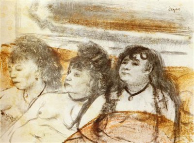 Репродукция картины Дега Эдгар на холсте - Trois filles assises de face