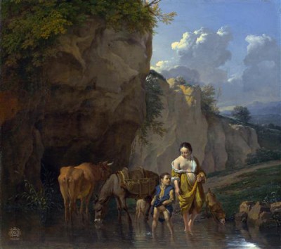 Репродукция картины Дюжарден Карел на холсте - Домашние  животные  с  мальчиком  и  пастушкой