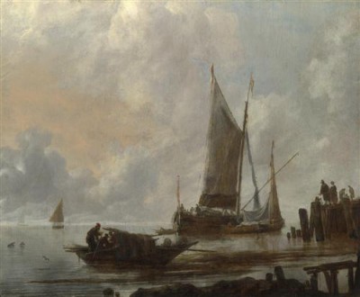 Репродукция картины Капелле Ян на холсте - Vessels Moored off a Jetty