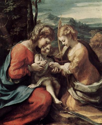 Репродукция картины Корреджо Антонио на холсте - Христос с сестрами Лазаря