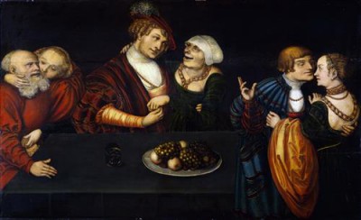 Репродукция картины Кранах Младший Лукас на холсте - Три пары любовников