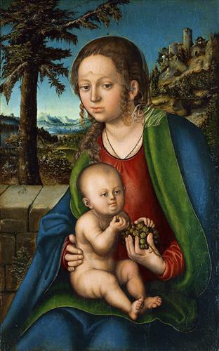 Репродукция картины Кранах Старший Лукас на холсте - Мадонна с младенцем и виноградной гроздью