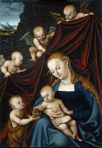 Репродукция картины Кранах Старший Лукас на холсте - Мадонна с младенцем, Иоанном Крестителем и ангелами