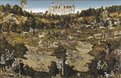 Репродукция картины Кранах Старший Лукас на холсте - Оленья охота в честь короля Карла V близ замка в Торгау