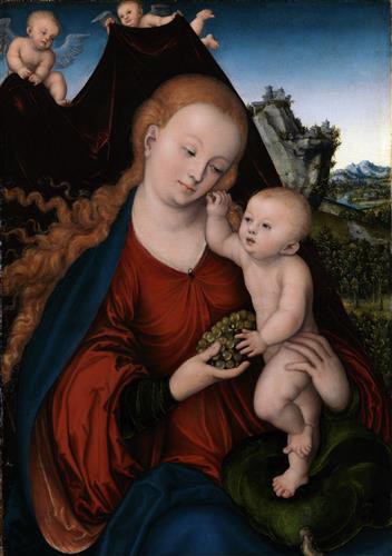 Репродукция картины Кранах Старший Лукас на холсте - Мадонна с младенцем и виноградной гроздью