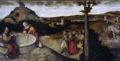 Репродукция картины Кранах Старший Лукас на холсте - Христос и самаритянка у источника