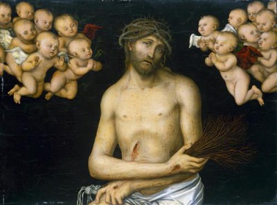 Репродукция картины Кранах Старший Лукас на холсте - Христос-страстотерпец в окружении ангелов