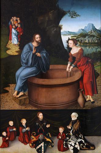 Репродукция картины Кранах Старший Лукас на холсте - Христос и самаритянка у колодца