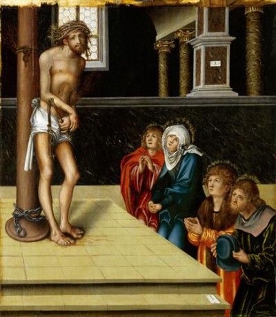 Репродукция картины Кранах Старший Лукас на холсте - Христос-страстотерпец у столба бичевания