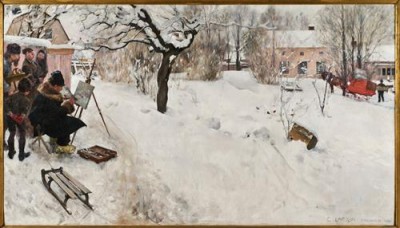 Репродукция картины Ларсон Карл на холсте - Open-Air Painter. Winter-Motif from Åsögatan 145, Stockholm