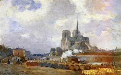 Репродукция картины Лебург Альберт на холсте - Notre Dame de Paris, View from Pont de la Tournelle  				 - Собор Нотр дам де Пари, вид с моста Турнель