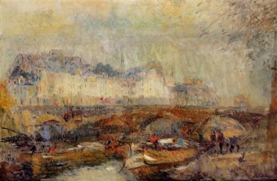 Репродукция картины Лебург Альберт на холсте - The Small Arm of the Seine at Pont Neuf  				 - Малый флот на Сене у Нового моста