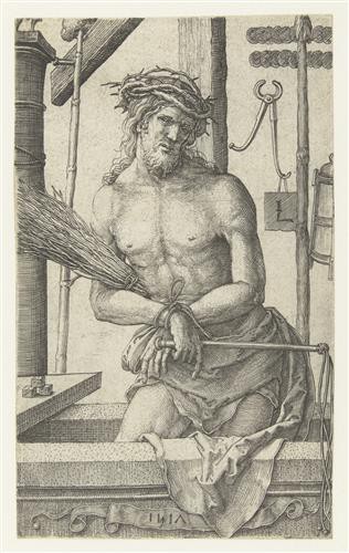 Репродукция картины Лейден Лукас на холсте - Христос как Человек Скорби с инструментами страстей