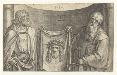 Репродукция картины Лейден Лукас на холсте - Святые Петр и Павел держат Спас Нерукотворный