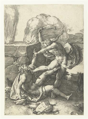 Репродукция картины Лейден Лукас на холсте - Каин убивает Авеля