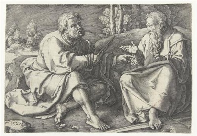 Репродукция картины Лейден Лукас на холсте - Святые Петр и Павел в пейзаже