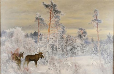 Репродукция картины Лильефорс Бруно на холсте - älgar i vinterlandskap