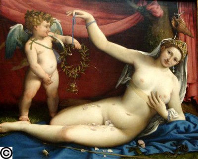 Репродукция картины Лотто Лоренцо на холсте - Venus and Cupid
