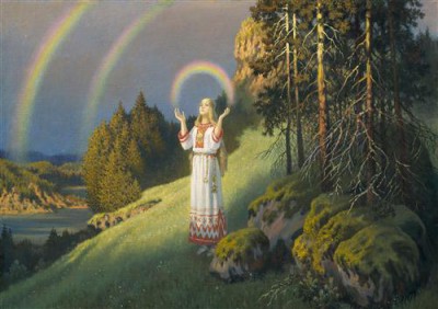 Репродукция картины Ольшанский Борис на холсте - Волхова с радугой  				 - Волхова с радугой