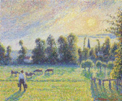 Репродукция картины Писсарро Камиль на холсте - the pasture sunset eragny