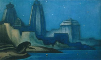 Репродукция картины Рерих Николай на холсте - огни на Ганге. 1947
