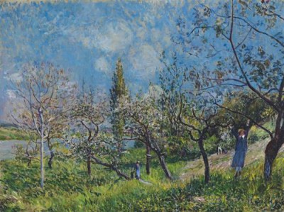 Репродукция картины Сислей Альфред на холсте - Orchard in Spring  				 - Фруктовый сад весной