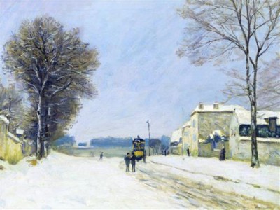 Репродукция картины Сислей Альфред на холсте - Winter, Snow Effect  				 - Зима, снегопад