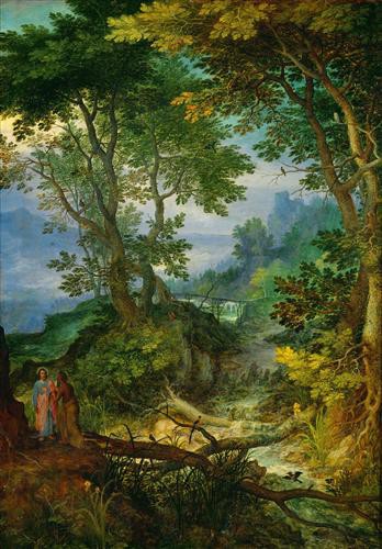 Репродукция картины Старший Ян Брейгель на холсте - Скалистый пейзаж с искушением Христа