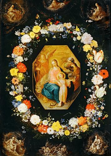 Репродукция картины Старший Ян Брейгель на холсте - Святое семейство в цветах