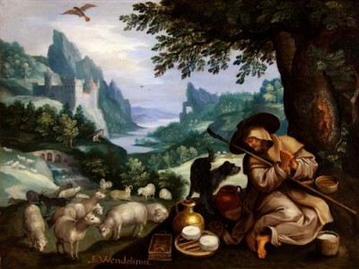 Репродукция картины Старший Ян Брейгель на холсте - Скалистый пейзаж с отшельником