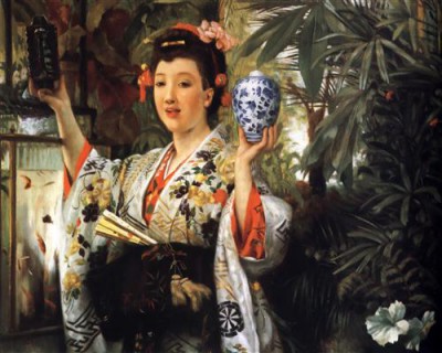 Репродукция картины Тиссо Жак Жозеф на холсте - Young Lady Holding Japanese Objects