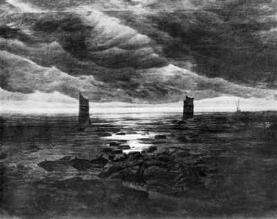 Репродукция картины Фридрих Каспар Давид на холсте - Mond hinter Wolken uber dem Meeresufer