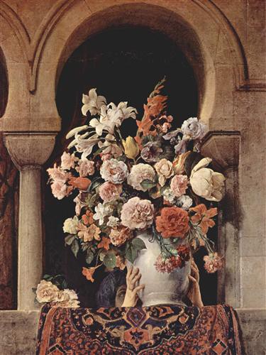 Репродукция картины Хайес Франческо на холсте - Un vaso di fiori sulla finestra di un harem